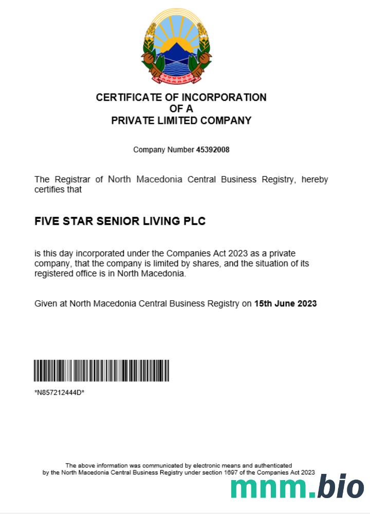 Macedonia Północna Business registration vcertyfikat Word i szablon PDF